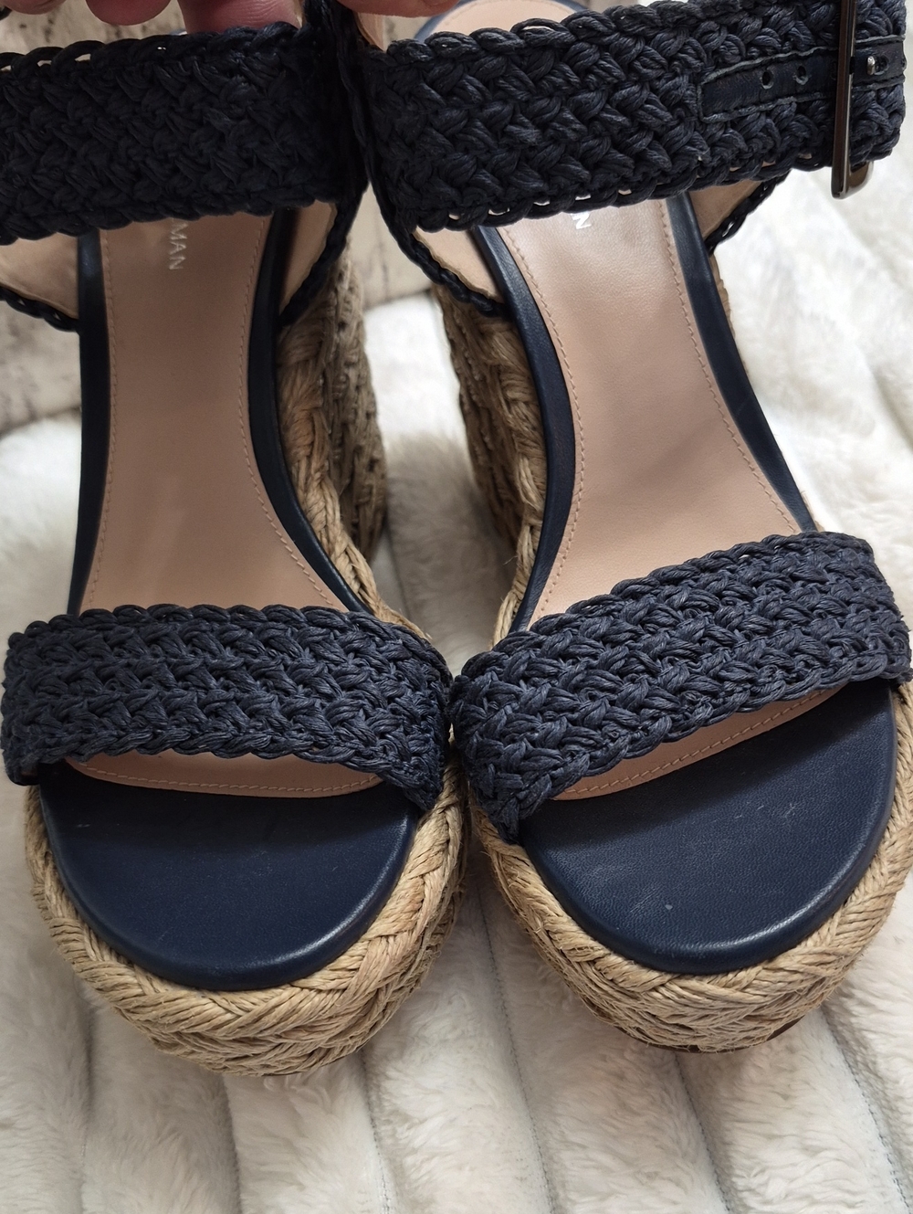 Stuart Weitzman Alexis Nice Blue Crochet Wedge Espadrille Women's Sz 6.5 $455 - Picture 6 of 13